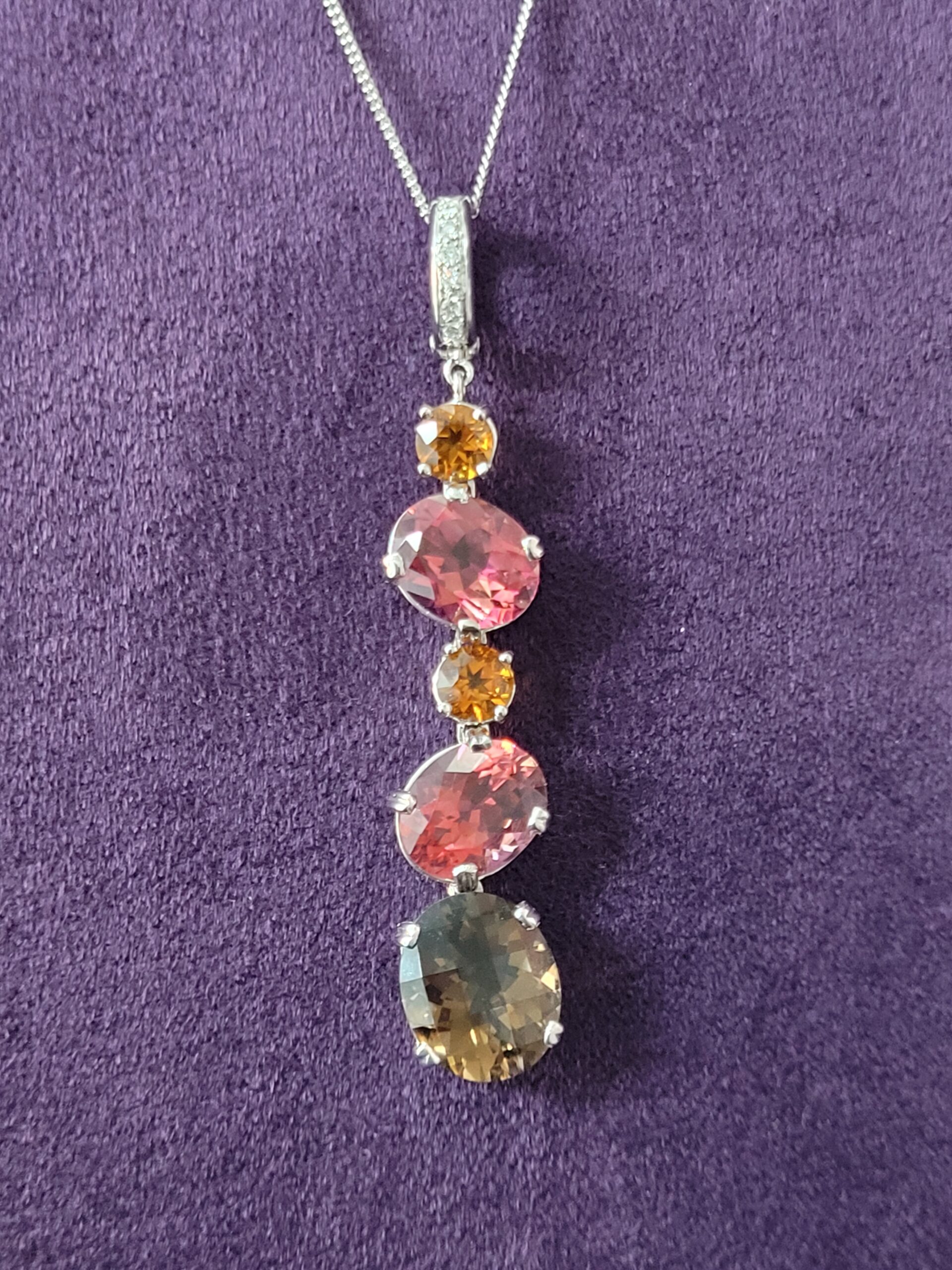Pre-owned, Modern mixed gemstone pendant & chain - Andrews Jewellers
